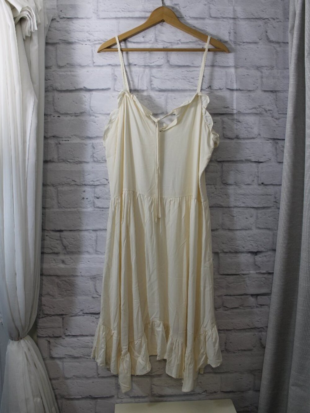 Sundress Wrangler Retro Cream Large Strappy Summer Festival Casual Flirty Ruffle